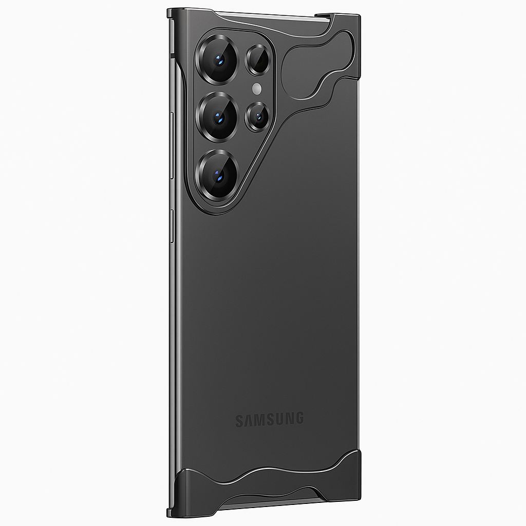 Black Samsung phone case on a white background