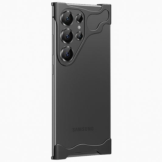 Black Samsung phone case on a white background