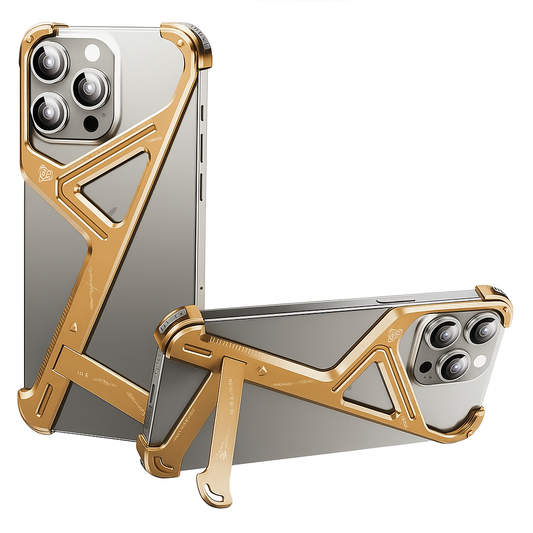 Gold phone case with tool attachment on a white background